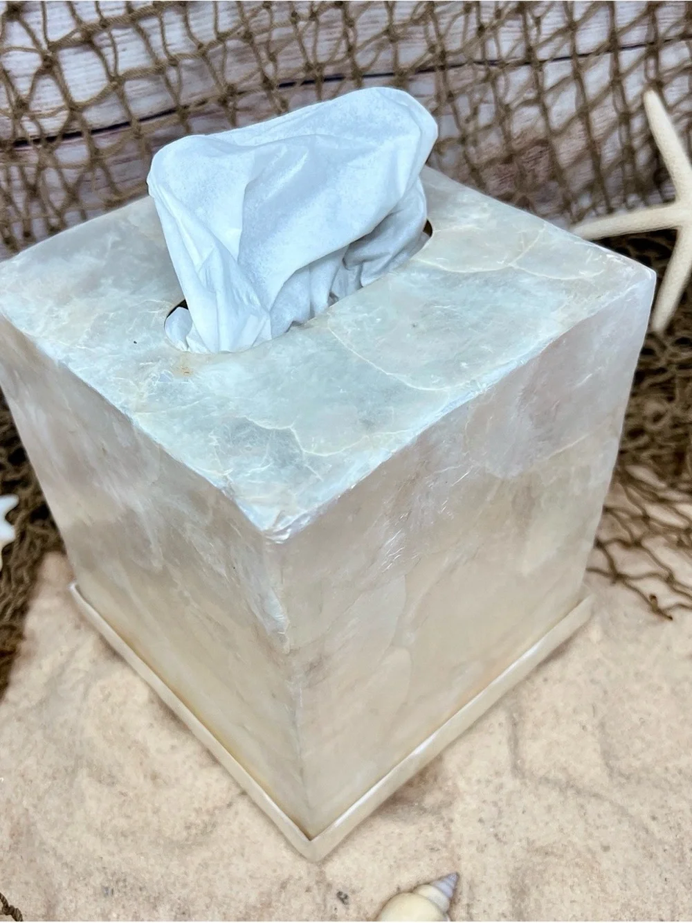 Premium Pearlized Marble Tissue Box Cover - Off White - CAPIZ